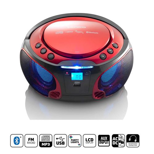 SCD-550RD Portable FM Radio CD/MP3/USB/Bluetooth® player with LED lighting Red SCD-550RD