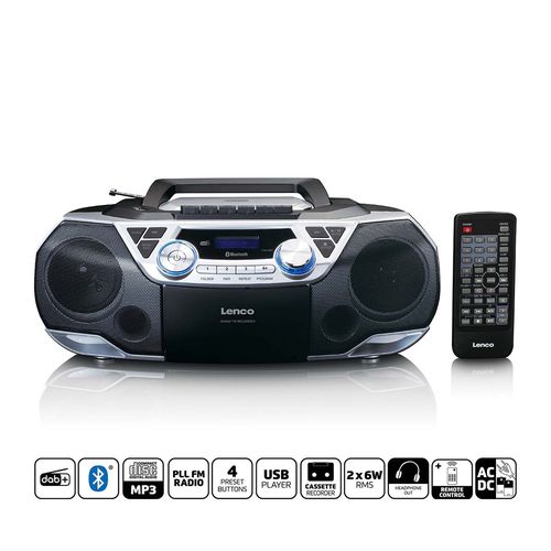 Portable Boombox with DAB+/FM radio, Bluetooth®, CD, Cassette Recorder and USB player Silver SCD-720SI 8711902065043