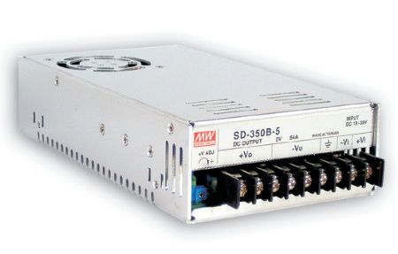 350W Одновыходной DC-DC преобразователь 19-36V:5V 57A, в корпусе, MEAN WELL SD-350B-5