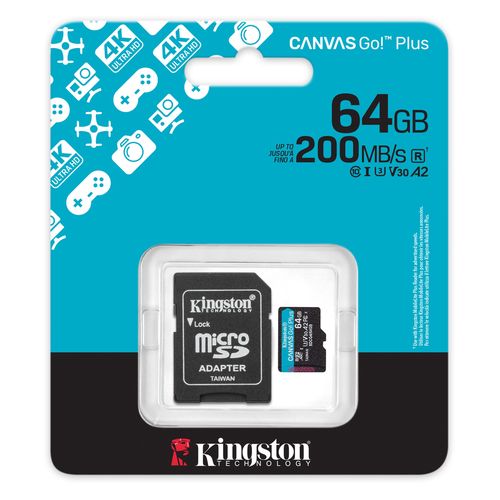 Memory Card micro SD 64GB Class 10 UHS-1 U3 A2 V30 with SD Adapter, CANVAS Go! Plus SDCG4/64GB 740617347890