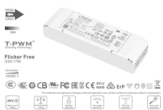 20W, 100-700mA, 9 - 42Vdc NFC CC DMX светодиодный блок питания LTECH SE-20-100-700-W1M