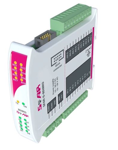 SFAR pramoninis išplėtimo modulis, Modbus RTU/ASCII - 8 DI, 8 DO (rėlės) (NO, макс. 3 A @ 30 V DC, 3 A @ 230 V AC). 10-38 В ПОСТОЯННОГО ТОКА; 10-28 В SFAR-S-8DI8RO