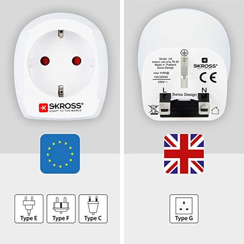 Adapteris UK kištukas - Europa lizdas 230V 7A SKROSS SKR/1500230 7640112218356; 7640166320265