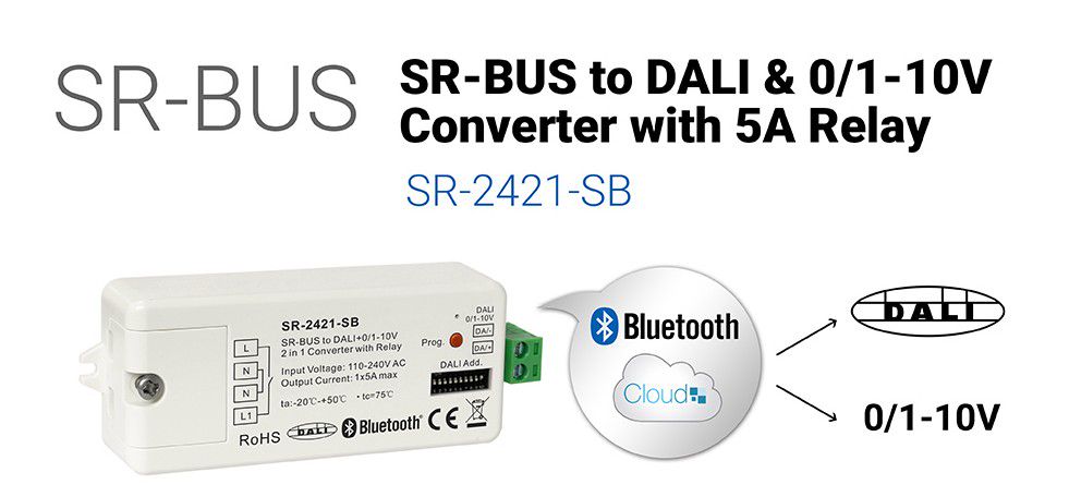 Преобразователь сигналов контроллера для светодиодного освещения  Bluetooth SR-BUS, DALI / 0-10V, Sunricher SR-2421-SB