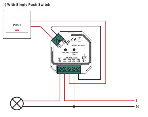 LED valdymo sistemos imtuvas 230Vac 200W, PUSH-DIM, TRIAC, Easy-RF serija, Sunricher SR-2501SAC-HP