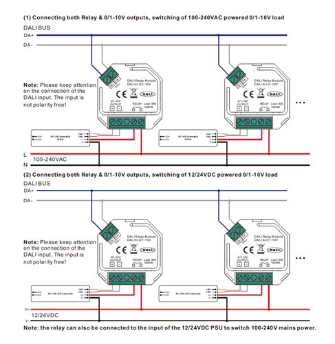 DALI sistemos signalo keitiklis į 1-10V, su 230V rėle iki 300W, Sunricher SR2701S-N