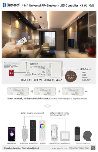 LED valdiklis, 12-48V, 5x8A, RGB +CCT, SR-BUS serija, Bluetooth +RF, Sunricher SR-SB9101EA-5C