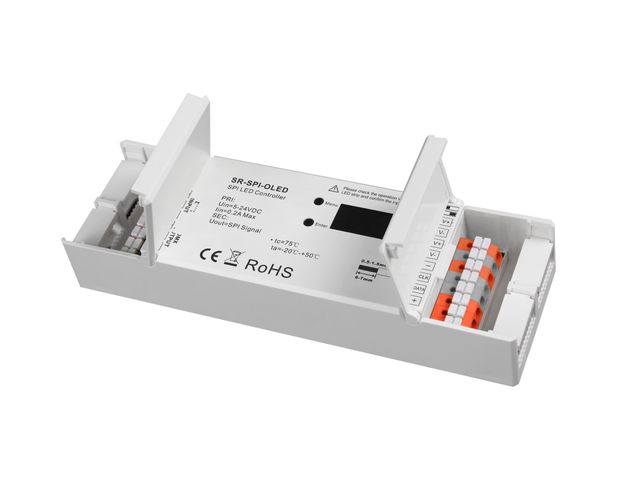 Skaitmeninių SPI LED juostų valdiklis, DMX 512 + Perfect-RF, 5-24Vdc, 3333 RGB PIX SR-SPI-OLED