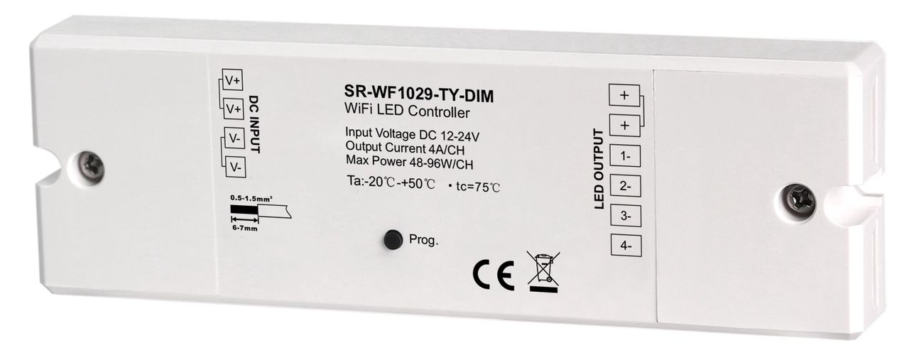 LED Controller 12-24V, 4x4A, one channel, TUYA series, Wi-FI, Sunricher SR-WF1029-TY-DIM