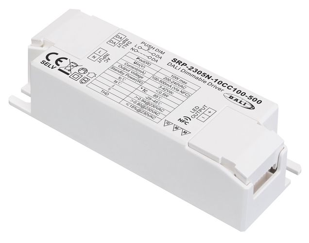 10W одновыводной светодиодный блок питания постоянного тока 3-42Vdc, 100-500mA, диммируемый PUSH-DIM, DALI-2 с настройкой NFC, PFC, Sunricher SRP-2305N-10