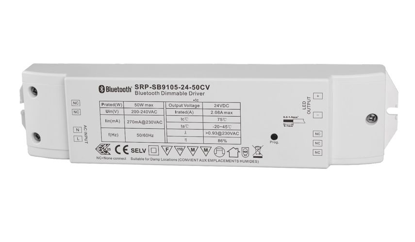 LED maitinimo šaltinis 24Vdc, 50W, su SR-BUS valdikliu, Bluetooth, Sunricher SRP-SB9105-24-50