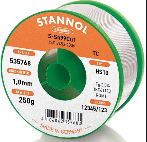 Lydmetalis Sn99Cu1 1.0mm 250g su fliusu Stannol S/535768