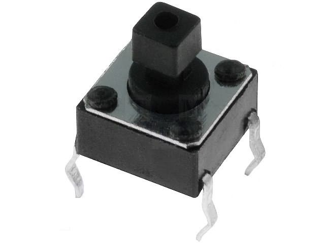 Tact swich; OFF-(ON) nonfixed; 4pins; 0.05A/12 VDC; SPST-NO; 6x6mm, THT; square button T-TH4/6x6/7.0S