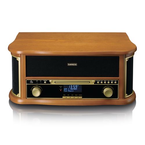 Wooden retro Record Player with Bluetooth®, DAB+/FM radio, USB encoding, CD player, cassette player, and built-in speakers TCD-2571WD 8711902082910