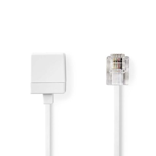Telecom Extension Cable | RJ11 Male | RJ11 Female | 10.0 m | Cable design: Flat | Plating: Gold Plated | Cable type: RJ11 | White | Label TCGL90205WT100 5412810427833