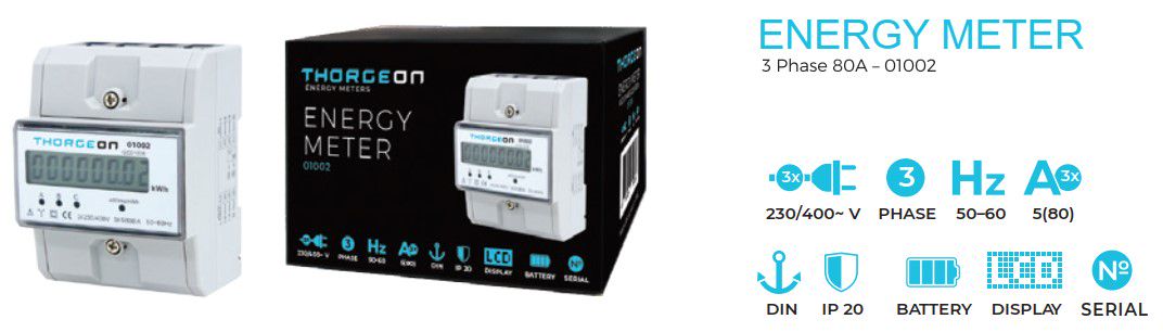 Energy meter, 3-phase, DIN, 80A, Thorgeon THORGEON-01002 4751029890368