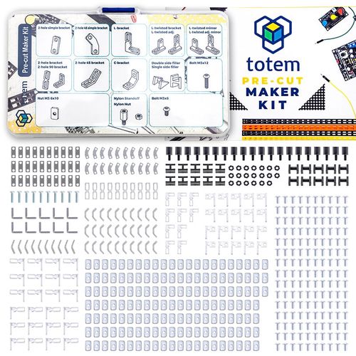 Pre-cut Maker Kit – mechanikos detalių rinkinys sukurtas mažiems projektams arba elektronikos stovelių konstravimui Totem TKM-MK1