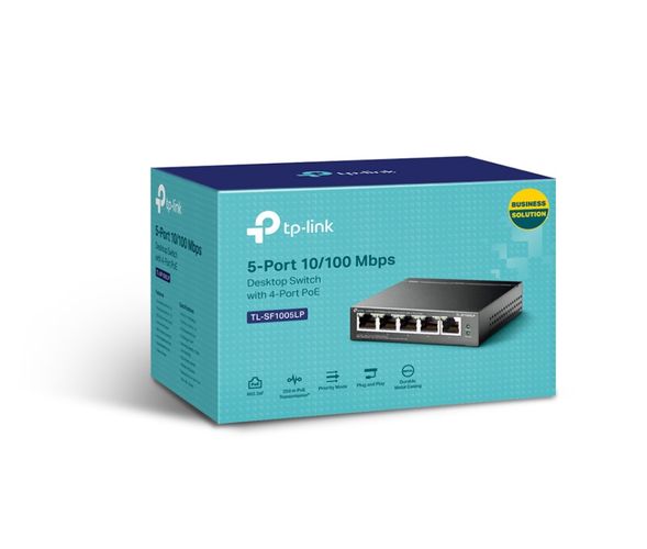 5-портовый настольный коммутатор (4xPoE 41W max.) 10/100 Mbps TL-SF1005LP 6935364052782