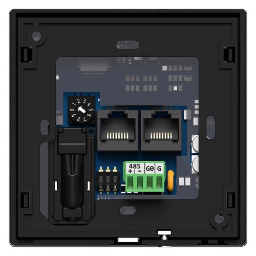 Lietimui jautri valdymo panelė su  T ir CO2 jutikliais. Modbus RTU, BACnet MS/TP, 24 V AC/DC. TFT ekranas. Juoda.  TP-C-DISP-B