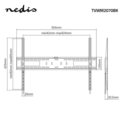 Laikiklis sieninis fiksuotas TV 60-100" (maks. 75kg), juodas TVWM2070BK 5412810327713