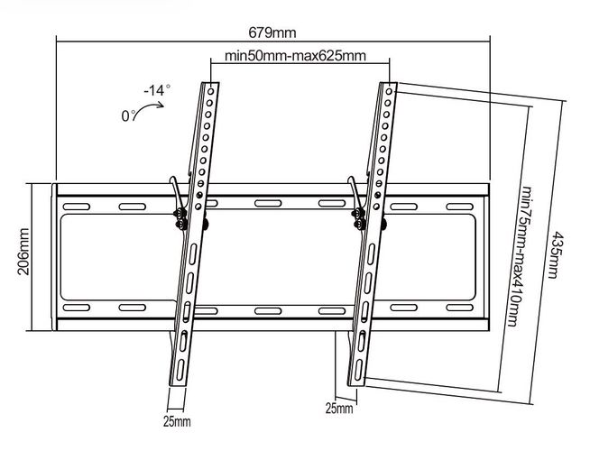 Настенное крепление для наклонного телевизора 37-70" (макс 55 кг) UCH0155 5901436786955