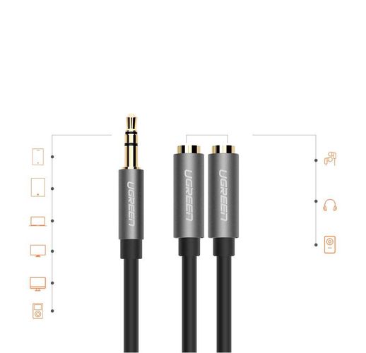 Kabelis daliklis/šakotuvas 3.5mm kištukas - 2x 3.5mm lizdai 0.2m pilkas AV123 UGREEN UGREEN/10532