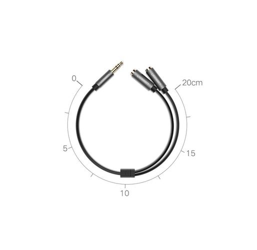 Kabelis daliklis/šakotuvas 3.5mm kištukas - 2x 3.5mm lizdai 0.2m pilkas AV123 UGREEN UGREEN/10532 6957303815326