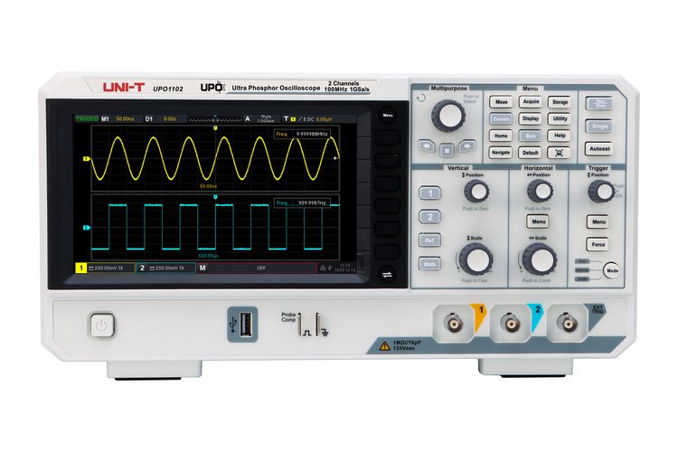 Osciloskopas 2 kanalų, 100MHz, 1.GSa/s, 56Mpts, 500,000wfms/s, UNI-T UPO1102 6935750511275