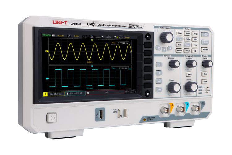 Osciloskopas 2 kanalų, 100MHz, 1.GSa/s, 56Mpts, 500,000wfms/s, UNI-T UPO1102 6935750511275