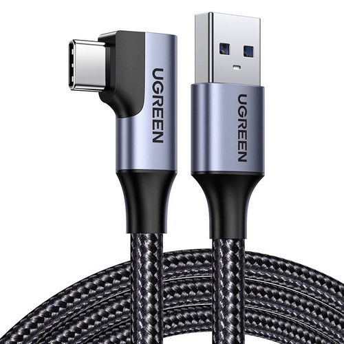 Кабель USB A - USB C штекер угловой 1м 3А черный с нейлоновой оплеткой US385 UGREEN UGREEN/20299 6957303822997