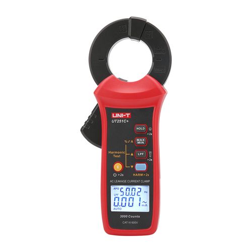 Srovės nuotekio matavimo replės 3mA~60A;  Harmonikos:  20; 5Hz~5KHz; 3000, 40mm; Bluetooth; CAT III 600V, UNI-T UT251C+ 6935750525104