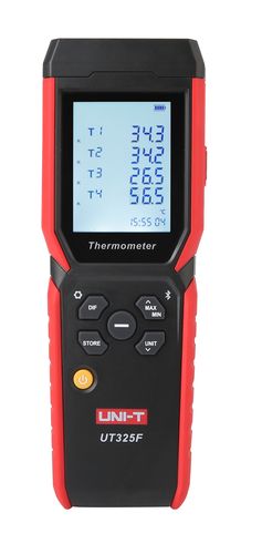 4ių kanalų termometras -200.0°C~1372°C: Type-K; 7 termoporų;APP ir PC jungimas;72000  grupių; UNI-T UT325F 6935750532553