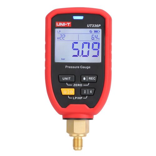 Belaidis slėgio matuoklis,  -1 iki 60 bar;  ±0,5 % FS; aukšto/žemo slėgio perjungimas ir LED indikatorius, Bluetooth, 8000 duomenų atmintis, UNI-T UT336P 6935750534090