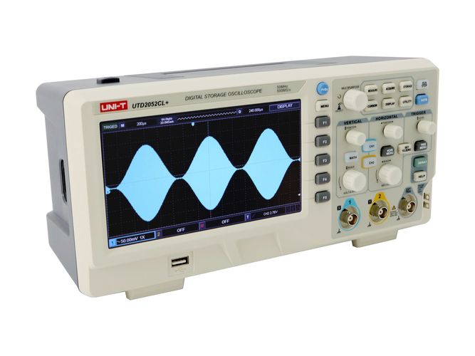 Osciloskopas 2 kanalų, 50MHz, 500MSa/s, 64kpts, 5000wfms/s, UNI-T UTD2052CLplus 6935750591284