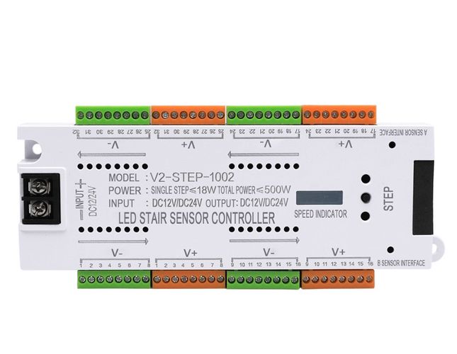 LED valdiklis laiptų apšvietimui, 32 kanalų, 12-24Vdc, 400W, 0.5A/ch V2-STEP-1002