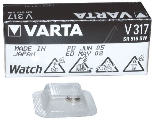 Baterija sidabro oksido V317 (SR62, D317, SR516SW, SB-AR) 1.55V 12.5mAh Varta V317 4008496245611; 4008496272785