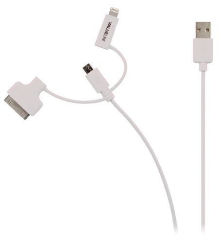 3-in-1 Sync and Charge Cable USB-A Male - Micro B Male 1.00 m White + 30-Pin Dock Adapter / Lightning Adapter VLMP39410W1.00 5412810219360