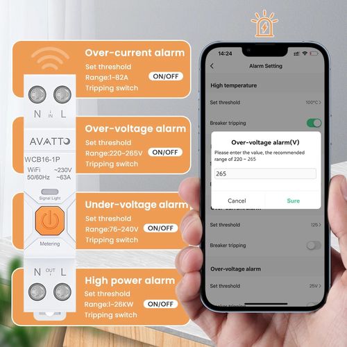 Išmani relė DIN bėgeliui 230Vac, 16A, Wi-Fi TUYA, su energijos matavimo funkcija WCB16-WM 6976037362890