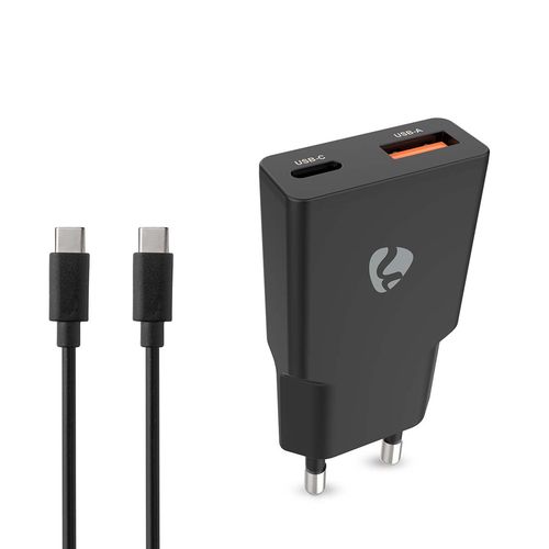 Wall Charger | 20 W | GaN | PD3.0 | Quick charge feature | 1.5 / 2.0 / 2.22 / 3.0 A | Number of outputs: 2 | USB-A / USB-C™ | USB Type-C™ (Loose) Cable | 1.50 m | Automatic Voltage Selection | Black WCHA20BKUC 5412810470259