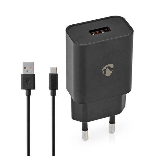 Wall Charger | 12 W | Quick charge feature | 1x 2.4 A | Number of outputs: 1 | USB-A | USB Type-C™ (Loose) Cable | 1.00 m | Single Voltage Output | Black WCHAC242ABK 5412810330034