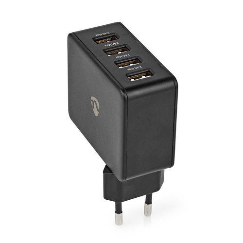Wall Charger | 24 W | Quick charge feature | 4x 2.4 A | Number of outputs: 4 | 4x USB-A | No Cable Included | Single Voltage Output | Black WCHAU481ABK 5412810267620