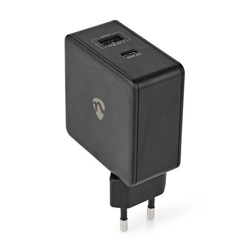 Wall Charger | 57 W | PD3.0 45W | 2.25 / 2.4 / 3.0 A | Number of outputs: 2 | USB-A / USB-C™ | No Cable Included | Automatic Voltage Selection | Black WCPD45W100BK 5412810293261