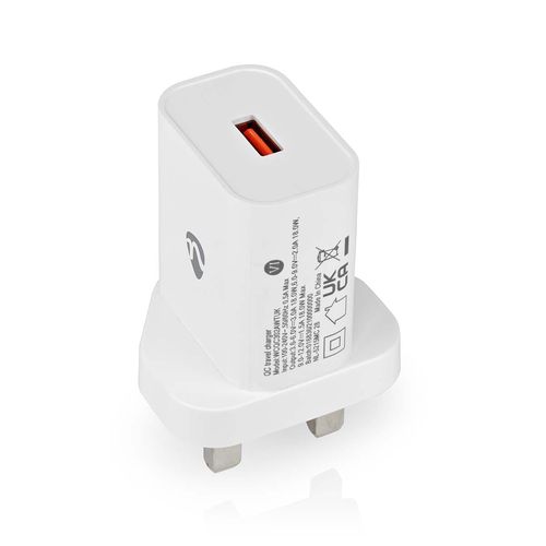 Wall Charger | 18 W | QC3.0 | Quick charge feature | 3.0 A | Number of outputs: 1 | USB-A | Automatic Voltage Selection | White WCQC302AWTUK 5412810410682