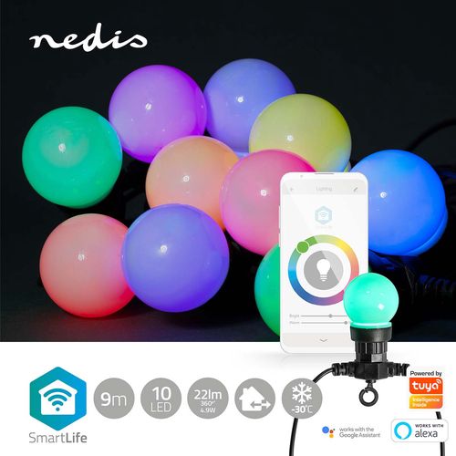 Умная светодиодная гирлянда, 230Vac, 9м, 10 x Ø50мм LED, RGB+, Wi-Fi, SmartLife WIFILP03C10 5412810404308