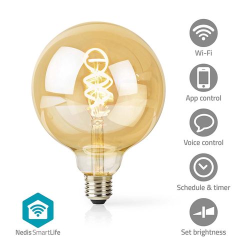 SmartLife LED Filament Bulb | Wi-Fi | E27 | 360 lm | 4.9 W | Warm to Cool White | 1800 - 6500 K | Glass | Android™ / IOS | Globe | 1 pcs WIFILRT10G125 5412810335381