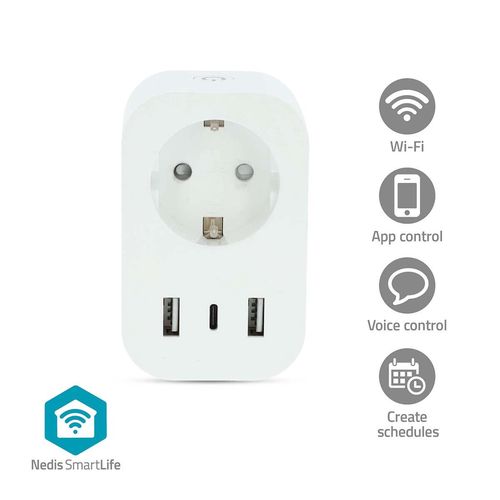 SmartLife Smart Plug | Wi-Fi | IP21 | Power meter | 3680 W | Type F (CEE 7/7) / 1x USB-C™ / 2x USB | 0 - 55 °C | Android™ / IOS | White | 1 pcs WIFIP151FWT 5412810448340