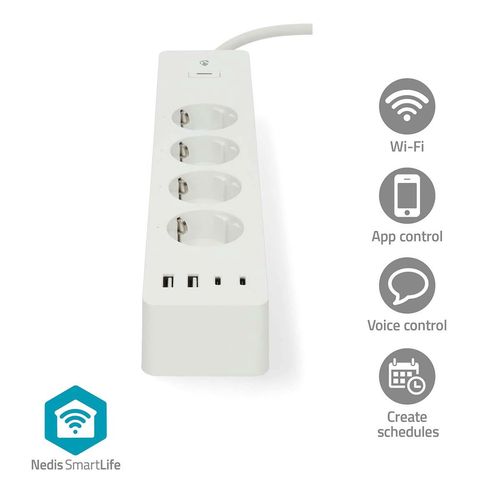 SmartLife Power Strip | Wi-Fi | Hybrid (CEE 7/7) / USB A / USB-C™ | 16 A | 3680 W | 2.00 m | 0 - 55 °C | Android™ / IOS | White WIFIP313FWT 5412810448388