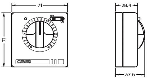 Termostatas RQ10 patalpoms 5-30C 16A 250V NO/NC WP-RQ10