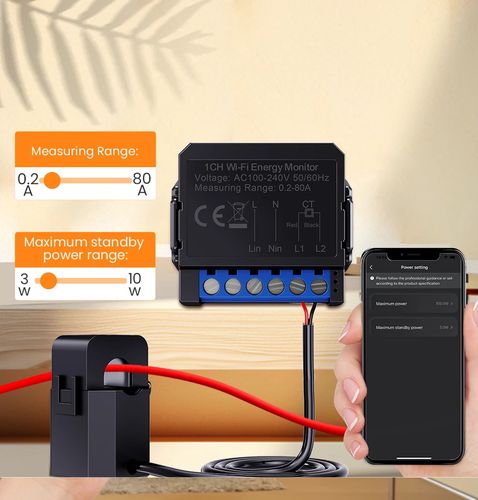 Išmanus energijos matuoklis su srovės kilpa, 230Vac, 0.2A - 80A, Wi-Fi TUYA WPM16 6976037361633; 6976037361732