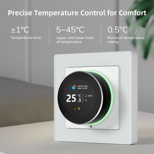 Išmanus, sieninis termostatas grindų termo pavaroms su ratuku, Wi-Fi, TUYA WT20R-WH-3A-W